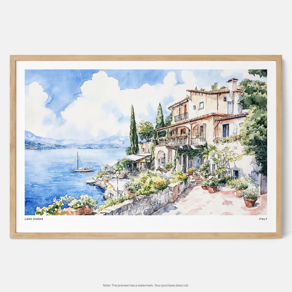 01 - Framed House by Lake Garda Watercolor - Horizontal Art Print - Main.jpg 01 - Framed House by Lake Garda Watercolor - Horizontal Art Print - Main.jpg