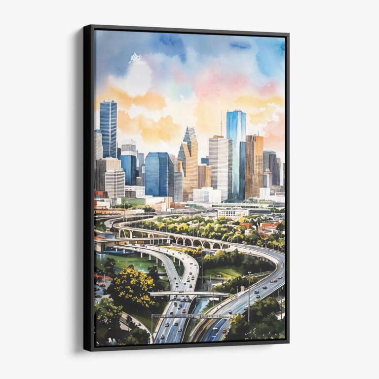 01 - Framed Houston Texas Watercolor Canvas Print - Vertical - Main.jpg