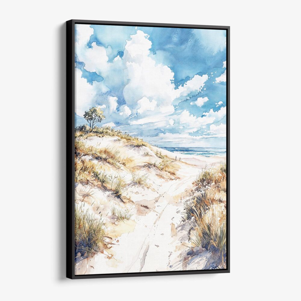 01 - Framed Indiana Dunes National Park Watercolor Canvas Print - Vertical - Main.jpg