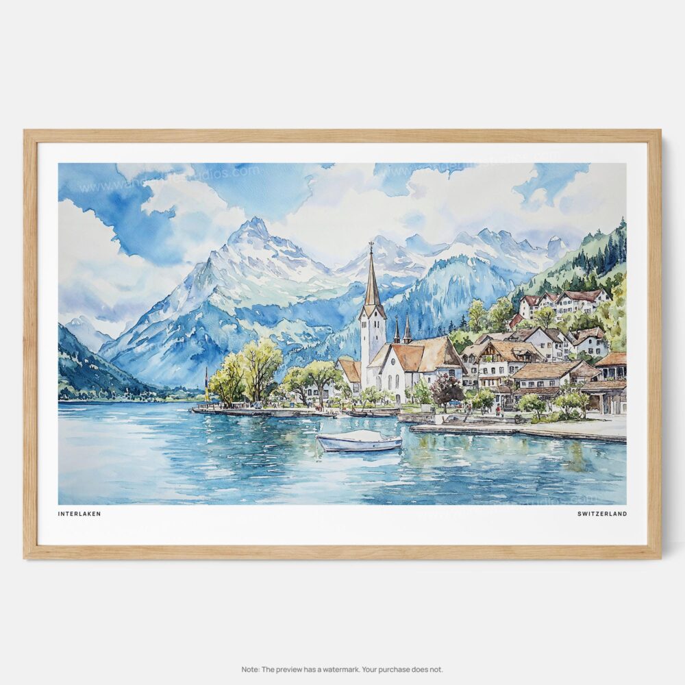 01 - Framed Interlaken Watercolor - Horizontal Art Print - Main.jpg