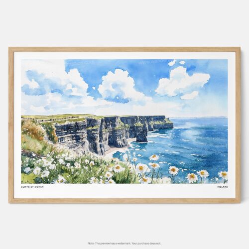 01 - Framed Ireland - Cliffs of Moher - Horizontal Watercolor Art Print - Main.jpg