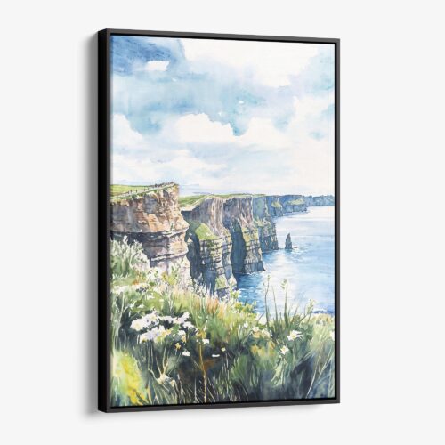 01 - Framed Ireland - Cliffs of Moher - Watercolor Canvas Print - Vertical - Main.jpg