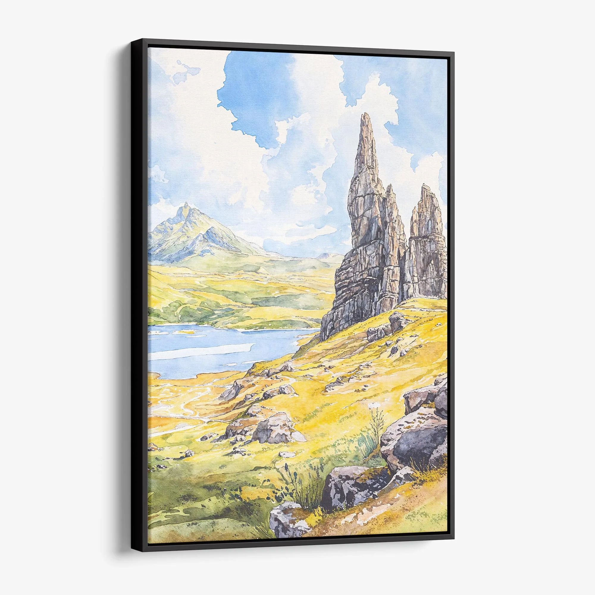 Isle of Skye Watercolor Canvas Print – Scenic Scottish Landscape Art
