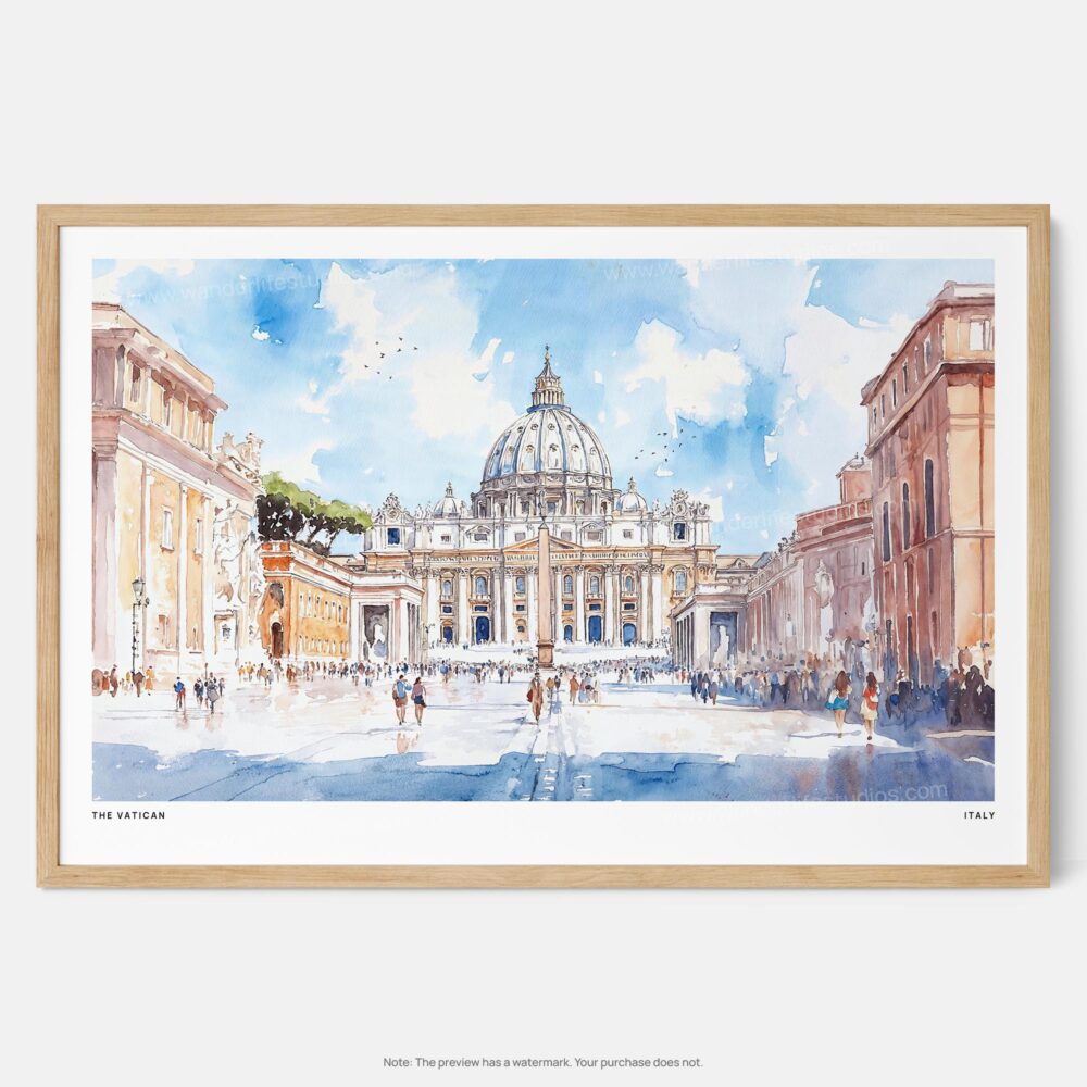 01 - Framed Italy Vatican Watercolor - Horizontal Art Print - Main.jpg