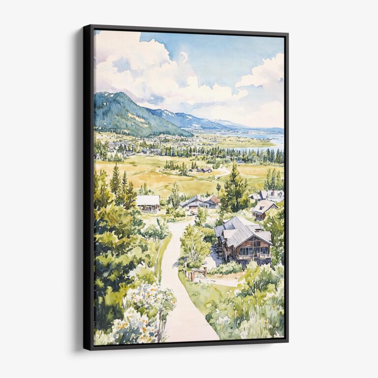 01 - Framed Jackson Hole Wyoming Watercolor Canvas Print - Vertical - Main.jpg