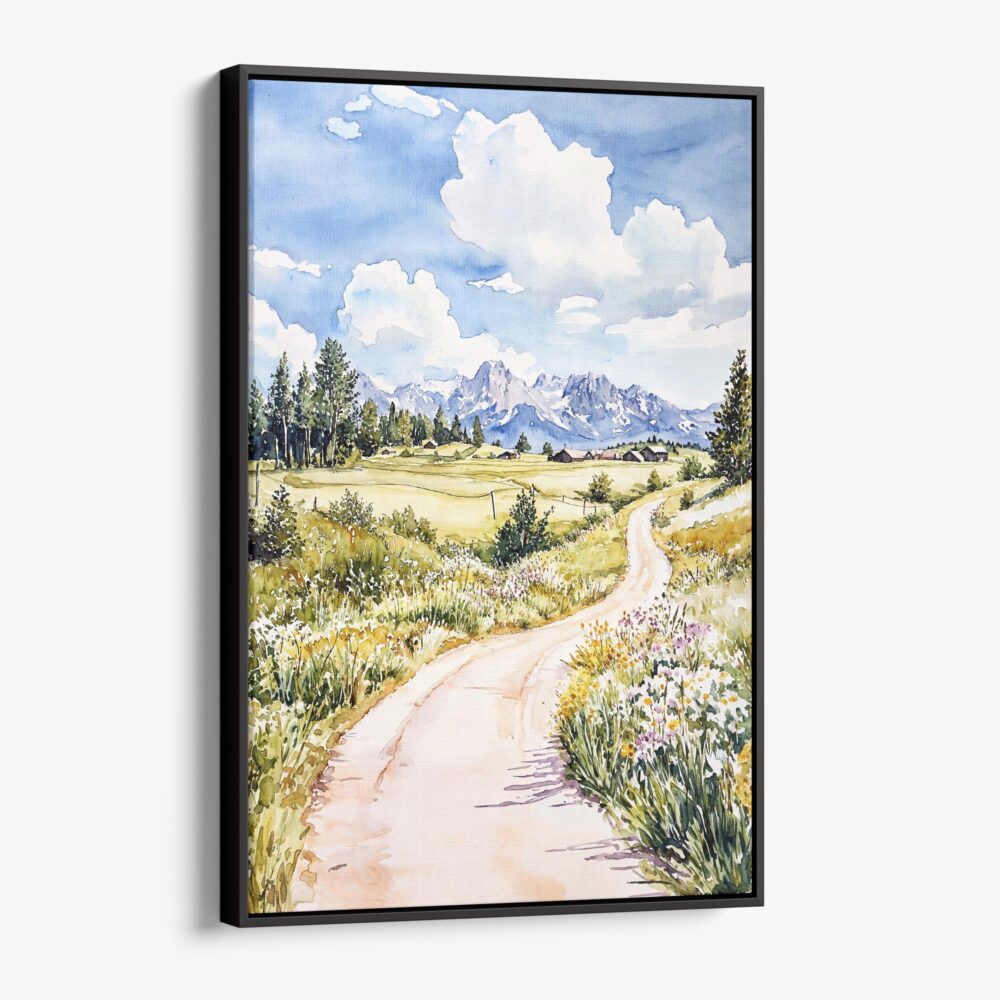 01 - Framed Jackson Hole watercolor Canvas Print - Vertical - Main.jpg