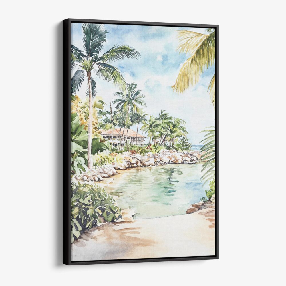 01 - Framed Jamaica Caribbean Island Watercolor Canvas Print - Vertical - Main.jpg