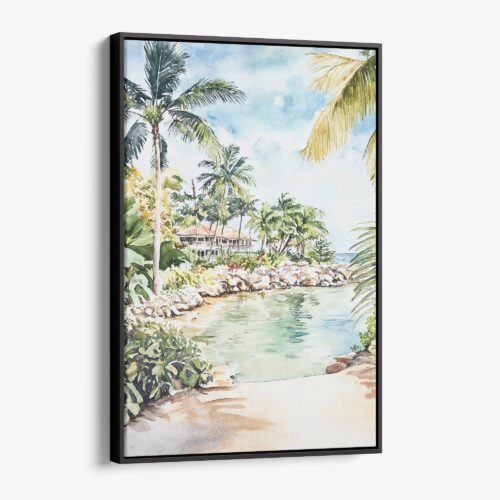 01 - Framed Jamaica Caribbean Island Watercolor Canvas Print - Vertical - Main.jpg