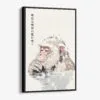 01 - Framed Japanese Macaque in Onsen Vintage Illustration Canvas Print - Vertical - Main.jpg