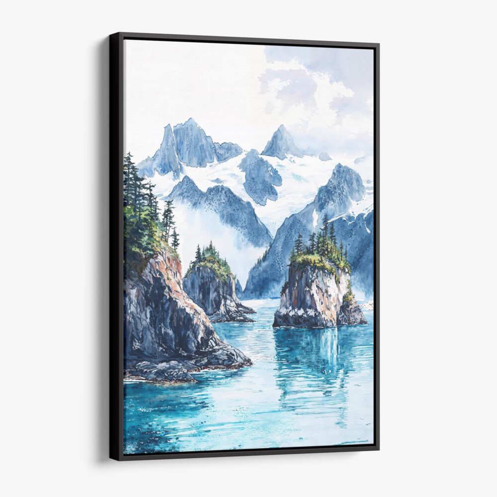 01 - Framed Kenai Fjords National Park Watercolor Canvas Print - Vertical - Main.jpg