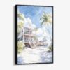 01 - Framed Key West Beach House - Watercolor Canvas Print - Vertical - Main.jpg