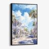 01 - Framed Key West - Duval street - Watercolor Canvas Print - Vertical - Main.jpg