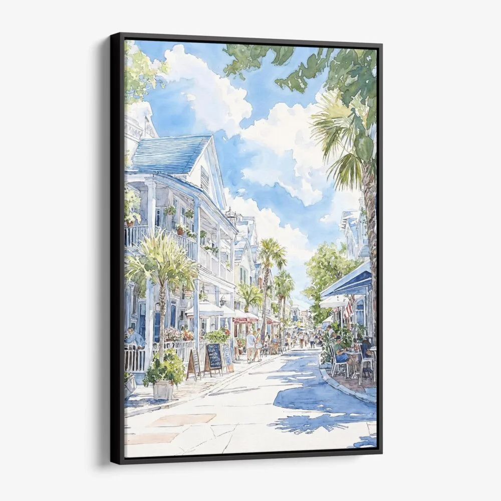 01 - Framed Key West Florida - Watercolor Canvas Print - Vertical - Main.jpg