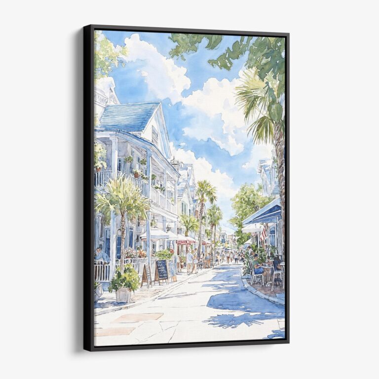 01 - Framed Key West Florida - Watercolor Canvas Print - Vertical - Main.jpg