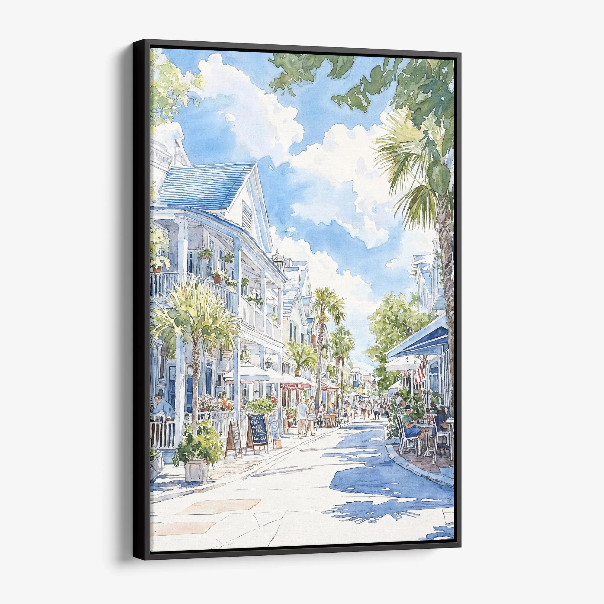 Key West Florida Watercolor Canvas Print – Charming Coastal Street Scene