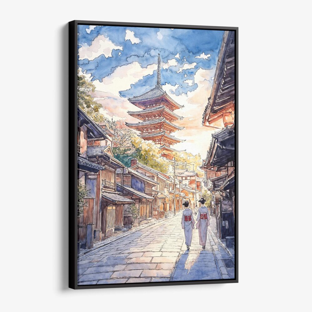 01 - Framed Kyoto Pagoda - Watercolor 1 Canvas Print - Vertical - Main.jpg
