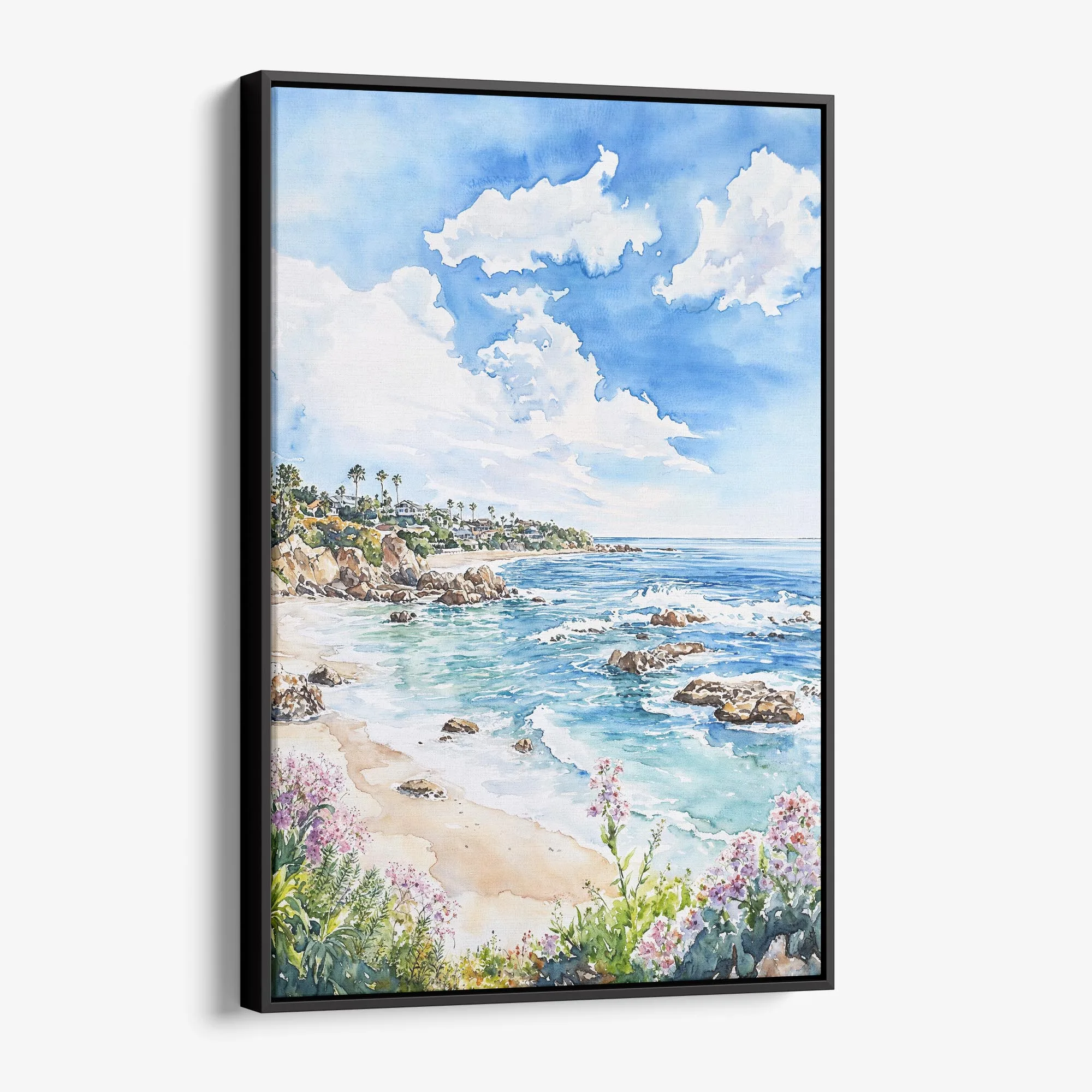Laguna Beach Coastline Watercolor Canvas Print – Coastal Wall Art
