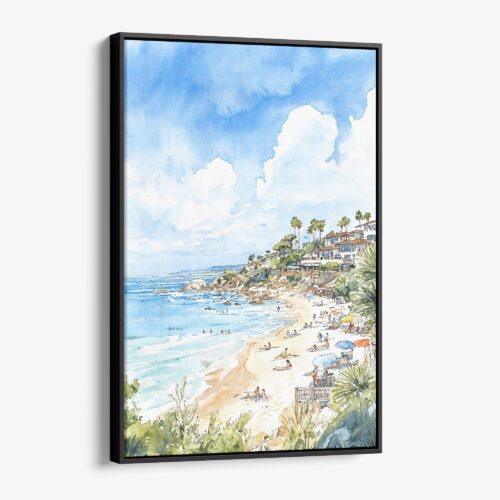 01 - Framed Laguna Beach Watercolor Canvas Print - Vertical - Main.jpg