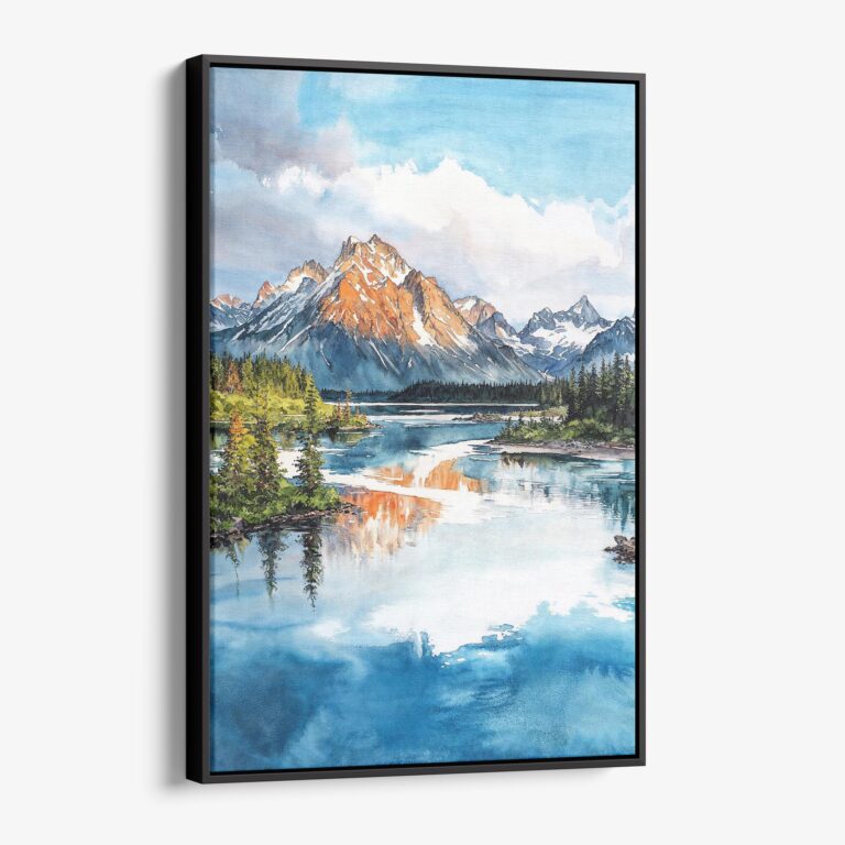 01 - Framed Lake Clark National Park Watercolor Canvas Print - Vertical - Main.jpg