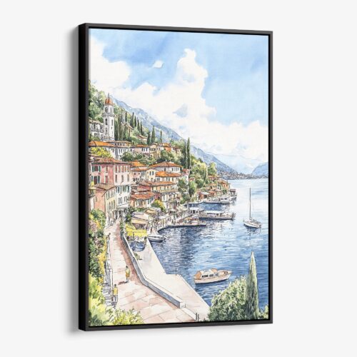 01 - Framed Lake Como Watercolor Canvas Print - Vertical - Main.jpg