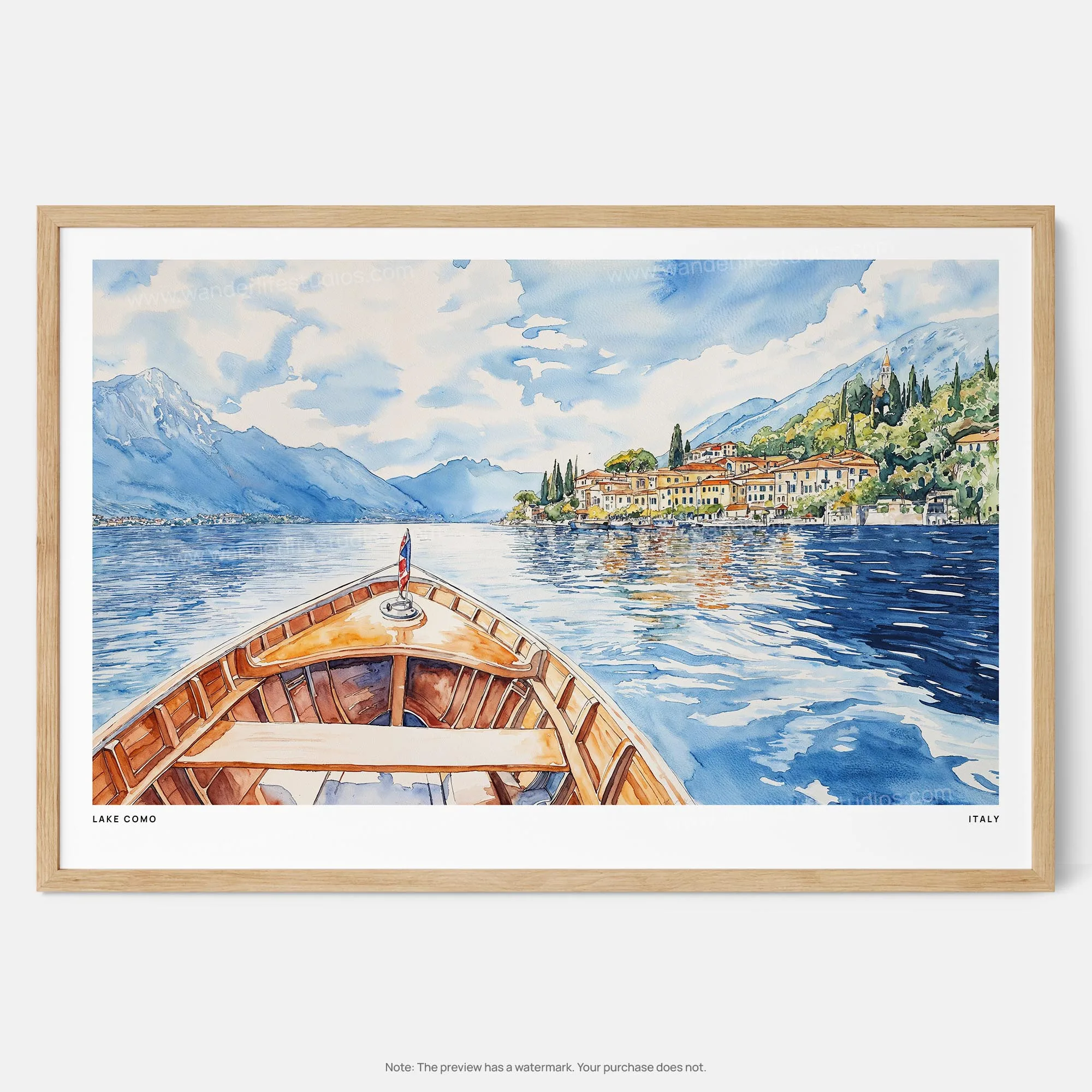 Lake Como Watercolor Art Print – Scenic Italian Lakeside View