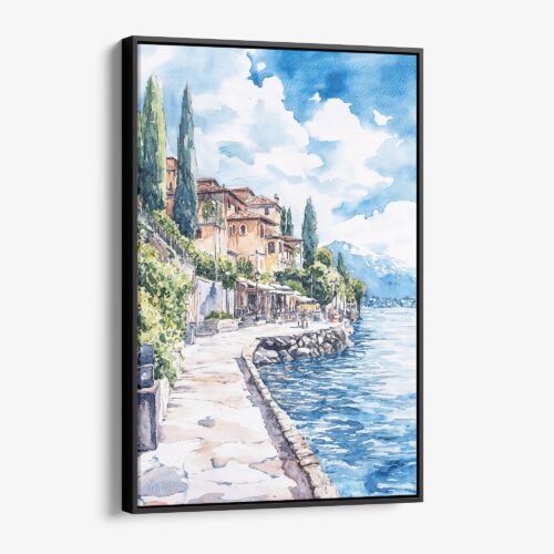 01 - Framed Lake Garda Watercolor Canvas Print - Vertical - Main.jpg