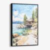 01 - Framed Lake Tahoe Cabin Watercolor Canvas Print - Vertical - Main.jpg