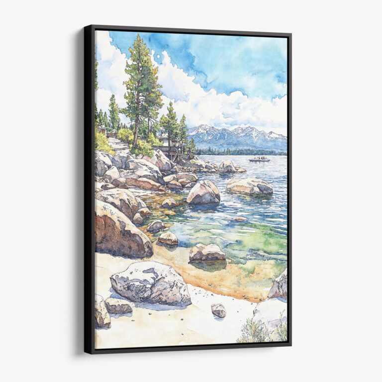 01 - Framed Lake Tahoe watercolor Canvas Print - Vertical - Main.jpg