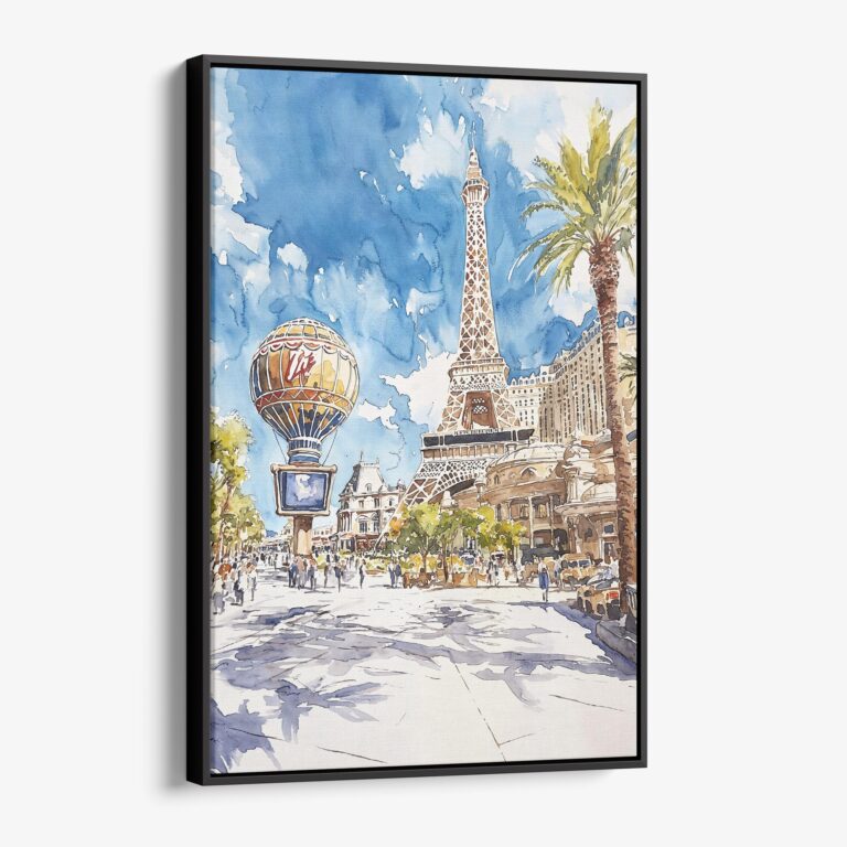 01 - Framed Las Vegas Nevada Watercolor Canvas Print - Vertical - Main.jpg