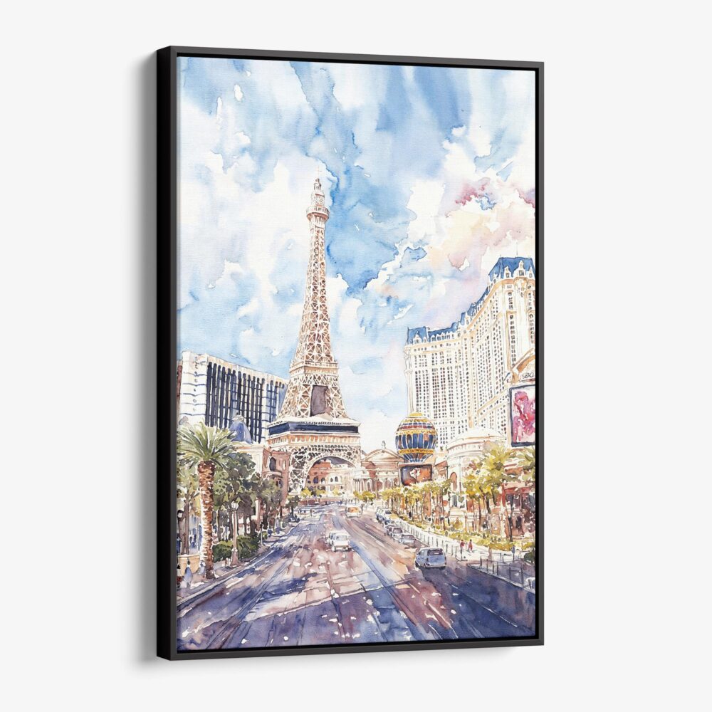 01 - Framed Las Vegas Watercolor Canvas Print - Vertical - Main.jpg