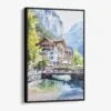 01 - Framed Lauterbrunnen Switzerland Watercolor Canvas Print - Vertical - Main.jpg