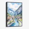 01 - Framed Lauterbrunnen Watercolor Canvas Print - Vertical - Main.jpg