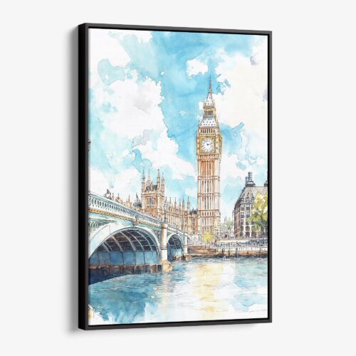 01 - Framed London Big Ben - Watercolor Canvas Print - Vertical - Main.jpg