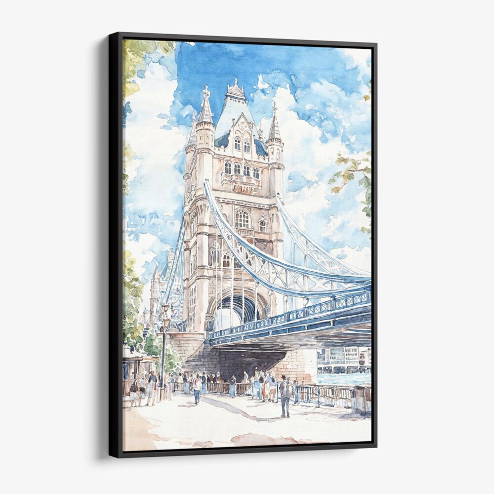 01 - Framed London Tower Bridge - Watercolor Canvas Print - Vertical - Main.jpg