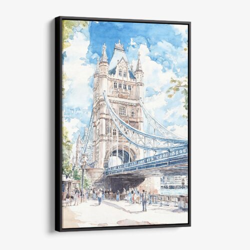 01 - Framed London Tower Bridge - Watercolor Canvas Print - Vertical - Main.jpg