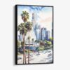 01 - Framed Los Angeles Downtown Watercolor Canvas Print - Vertical - Main.jpg