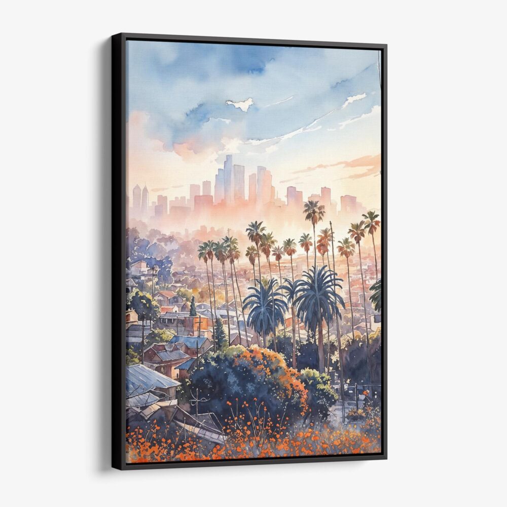 01 - Framed Los Angeles Skyline Watercolor Canvas Print - Vertical - Main.jpg 01 - Framed Los Angeles Skyline Watercolor Canvas Print - Vertical - Main.jpg