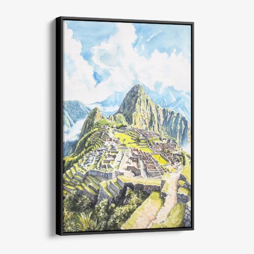 01 - Framed Machu Picchu Watercolor Canvas Print - Vertical - Main.jpg