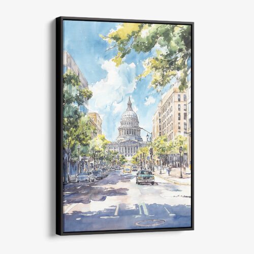 01 - Framed Madison Wisconsin State Capitol Building Watercolor Canvas Print - Vertical - Main.jpg
