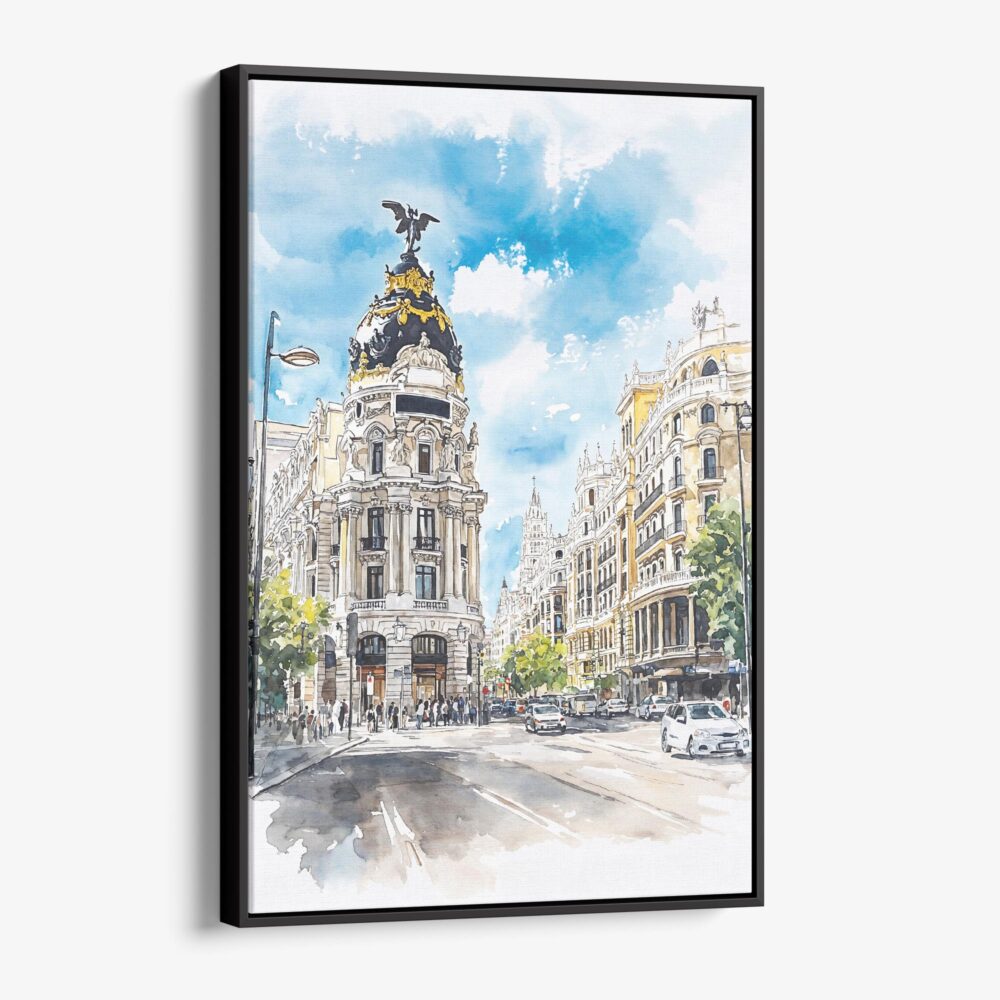 01 - Framed Madrid Watercolor Canvas Print - Vertical - Main.jpg
