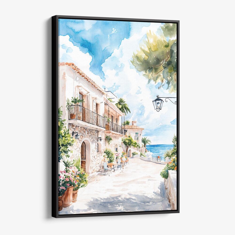 01 - Framed Mallorca Spain Watercolor Canvas Print - Vertical - Main.jpg 01 - Framed Mallorca Spain Watercolor Canvas Print - Vertical - Main.jpg