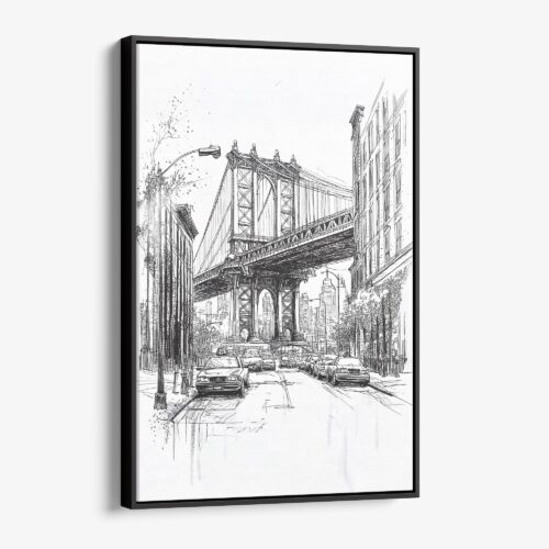 01 - Framed Manhattan bridge - Pencil Drawing Canvas Print - Vertical - Main.jpg