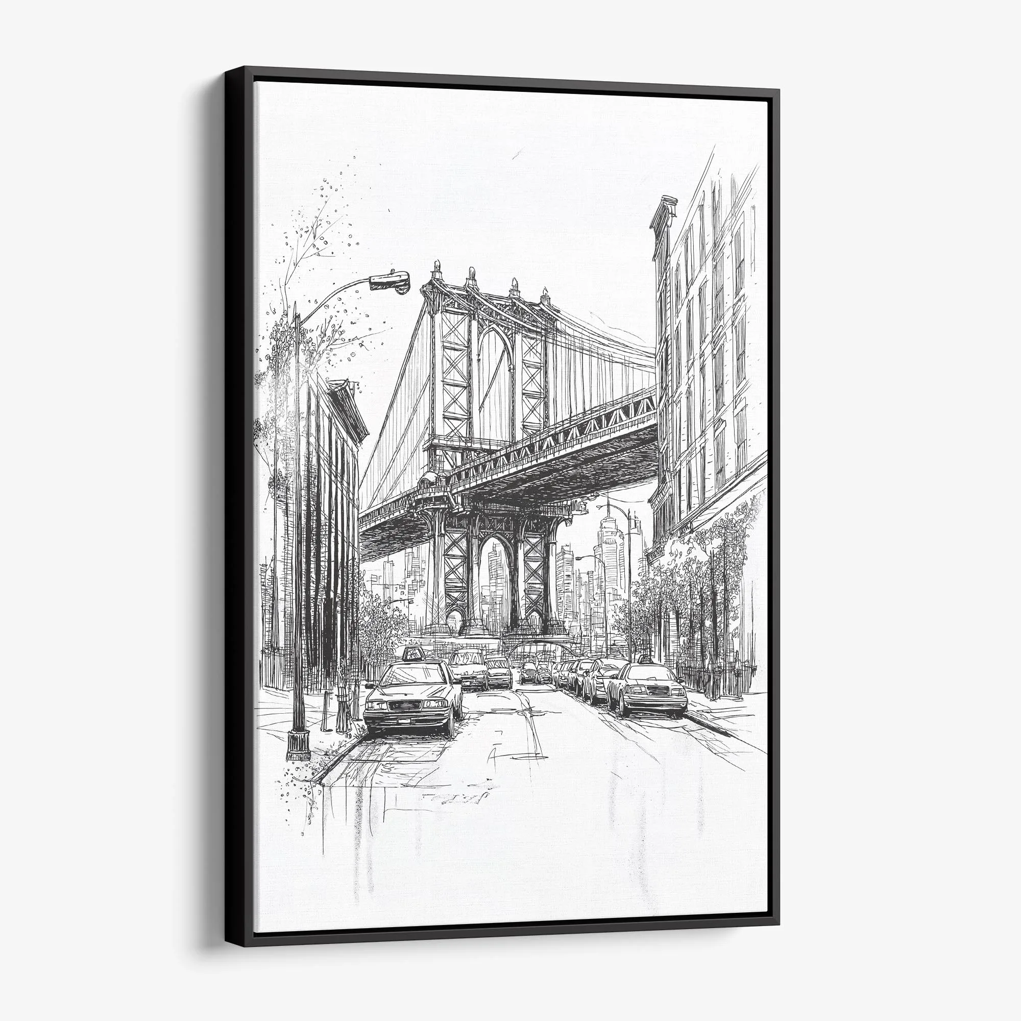 Manhattan Bridge Pencil Drawing Canvas Print – Urban Street Art