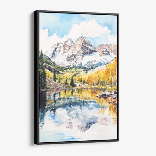 01 - Framed Maroon Bells Aspen Watercolor Canvas Print - Vertical - Main.jpg