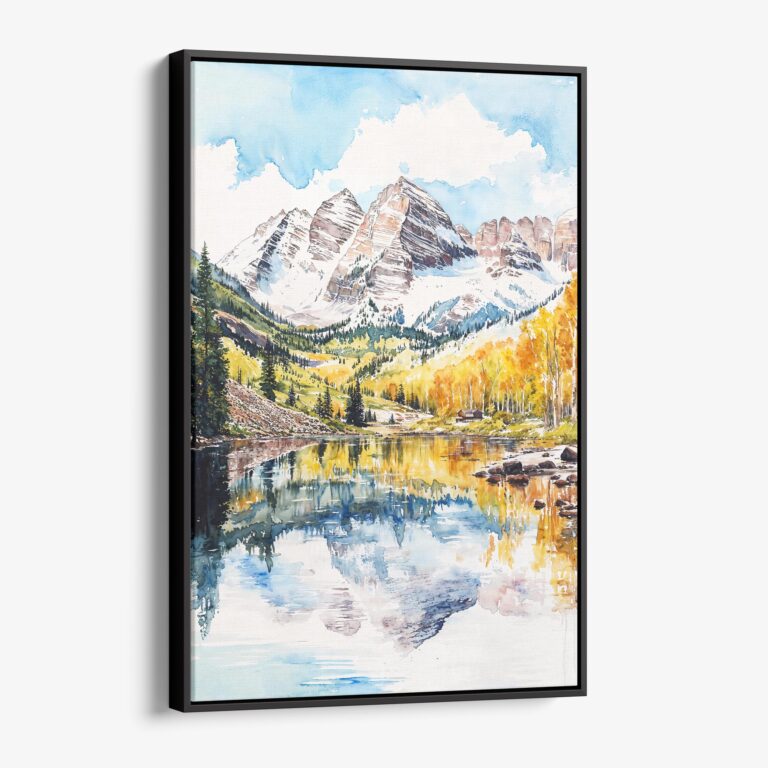 01 - Framed Maroon Bells Aspen Watercolor Canvas Print - Vertical - Main.jpg
