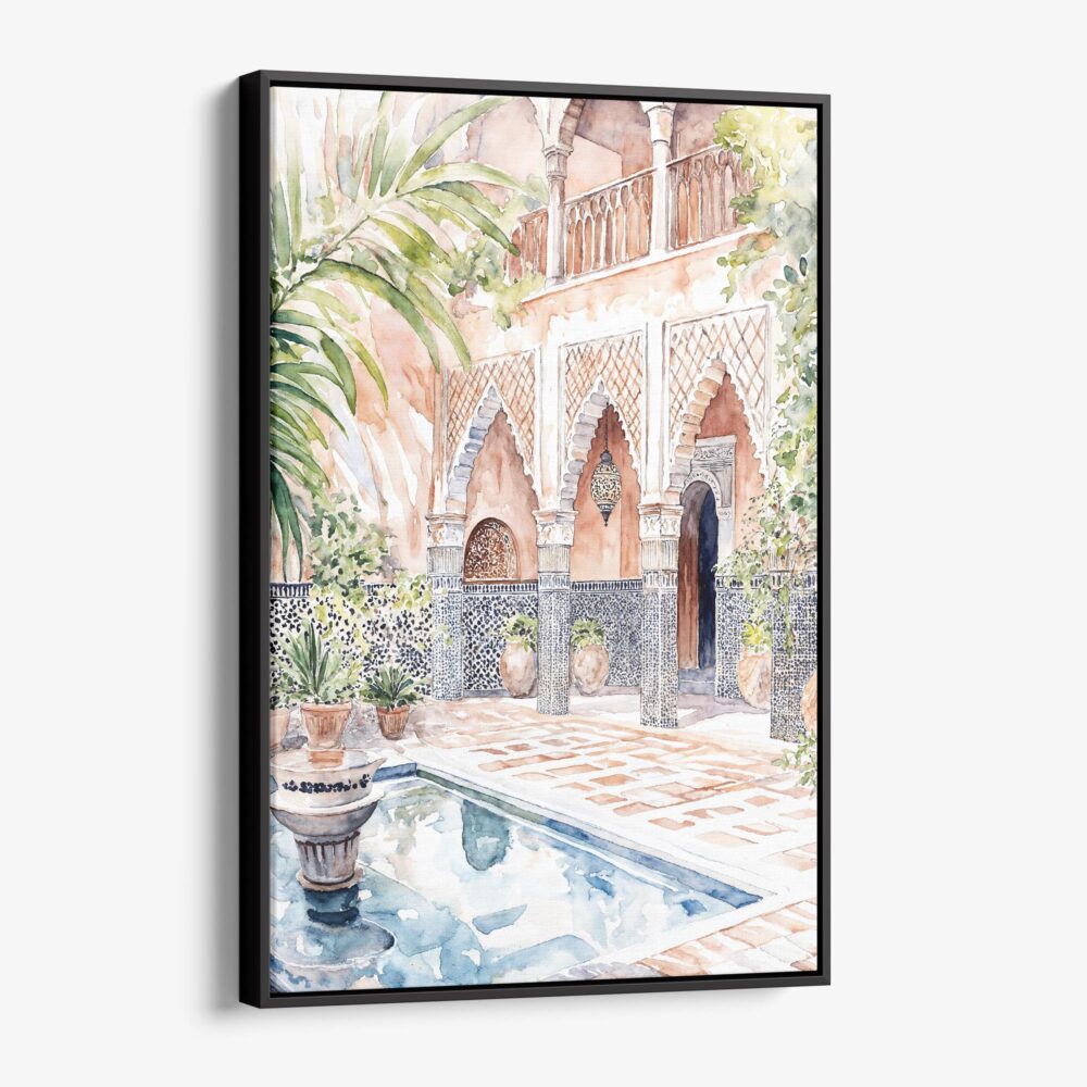 01 - Framed Marrakesh Morroco Backyard Watercolor Canvas Print - Vertical - Main.jpg 01 - Framed Marrakesh Morroco Backyard Watercolor Canvas Print - Vertical - Main.jpg