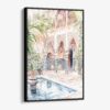 01 - Framed Marrakesh Morroco Backyard Watercolor Canvas Print - Vertical - Main.jpg