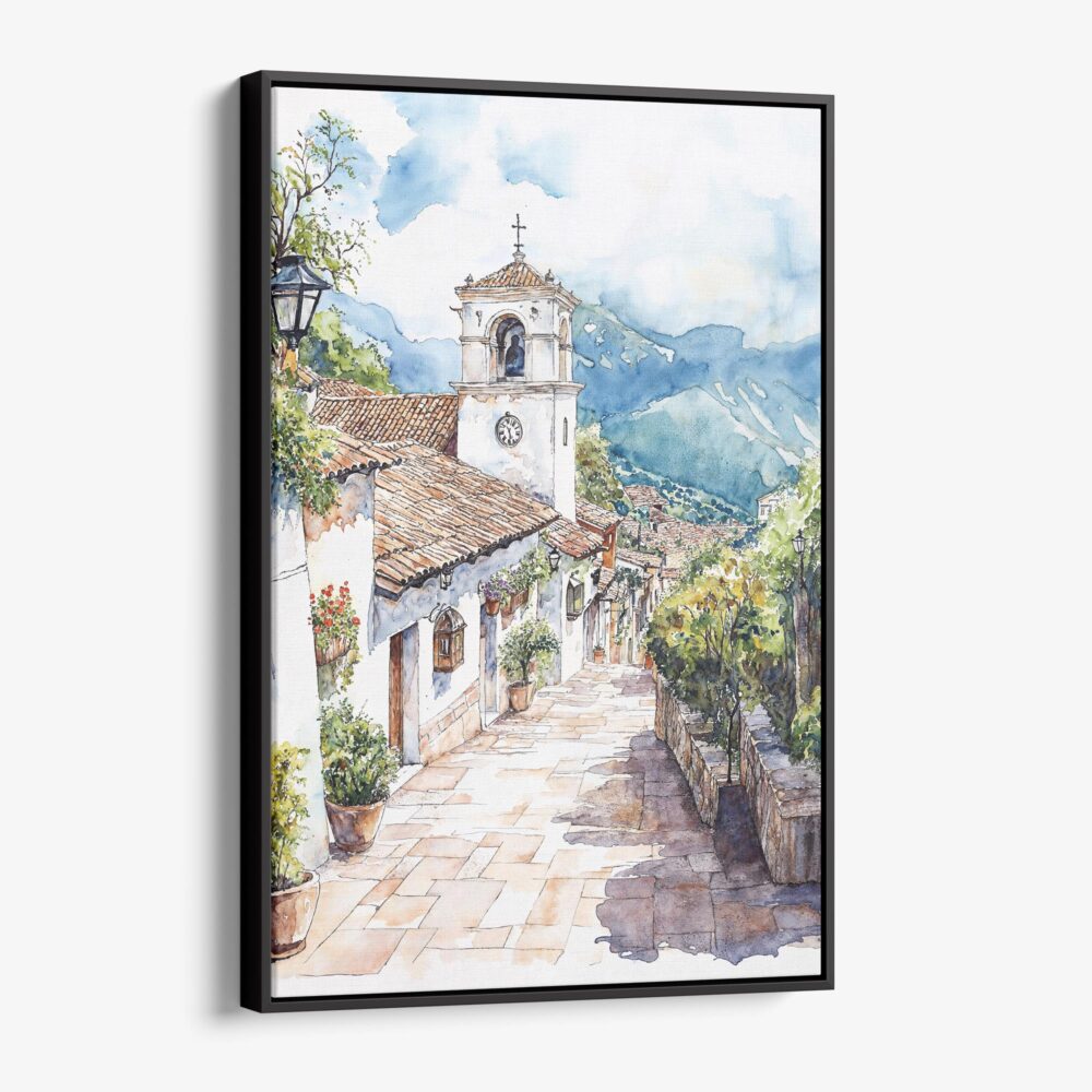 01 - Framed Medellin Old Town Watercolor Canvas Print - Vertical - Main.jpg 01 - Framed Medellin Old Town Watercolor Canvas Print - Vertical - Main.jpg