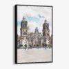 01 - Framed Mexico Metropolitan Cathedral Watercolor Canvas Print - Vertical - Main.jpg