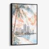 01 - Framed Miami Florida Sunset Watercolor Canvas Print - Vertical - Main.jpg